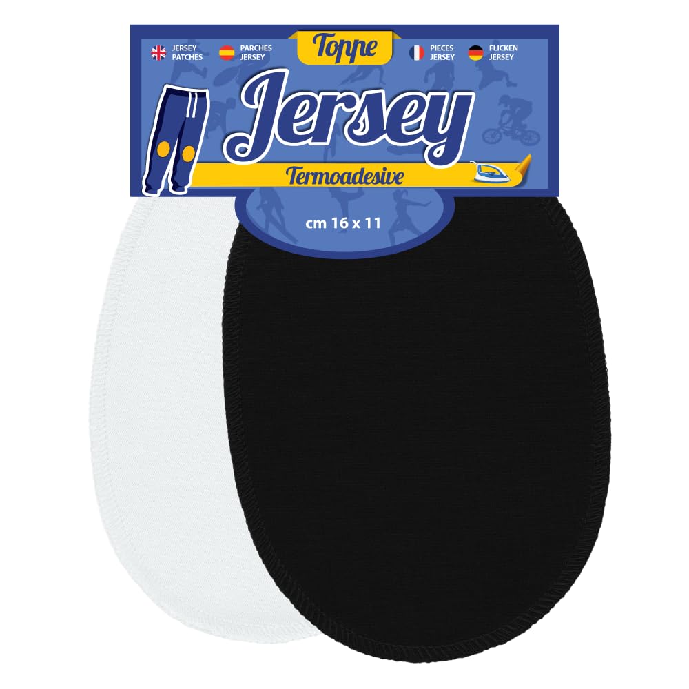 USIT, 6 Pairs Jersey Iron-On Patches, 6"x4", Ideal for Repairing Tracksuits, Shirts and Sports Trousers, Multipack 6 Pairs, Black & White