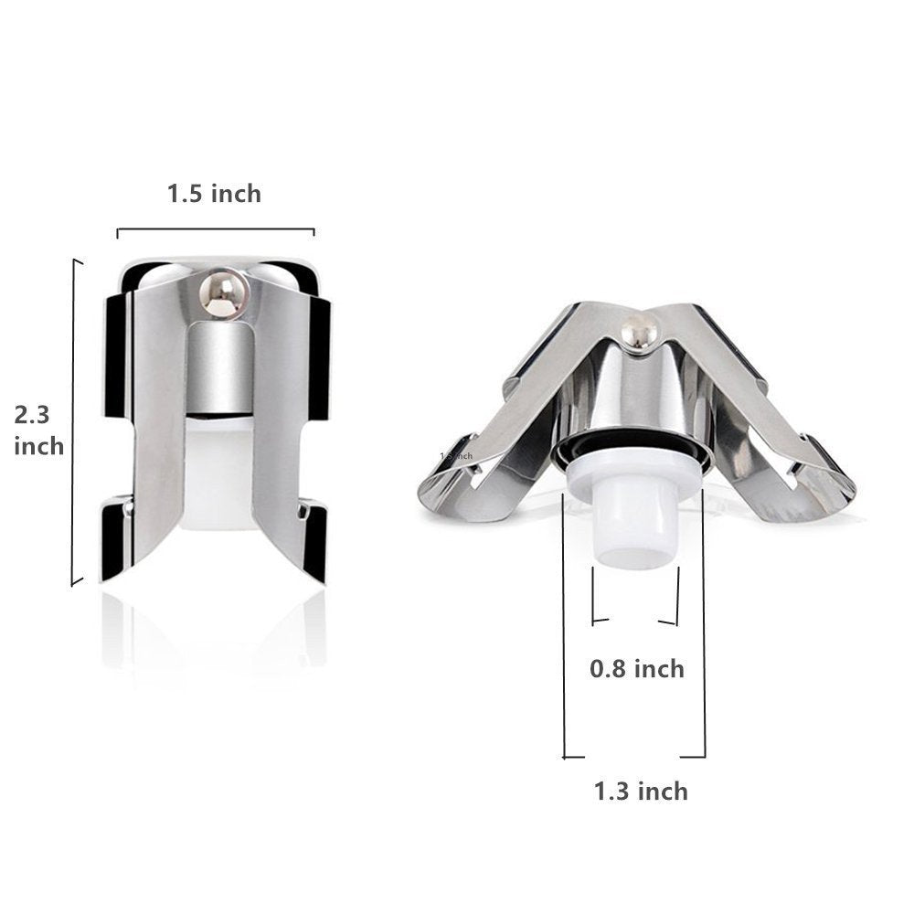 Champagne Sealer Stopper, BGMAX 3 Pack Stainless Steel Sparkling Wine Bottle Plug Sealer Set with a Longer Sealing Plug, Gifts Accessories for Champagne