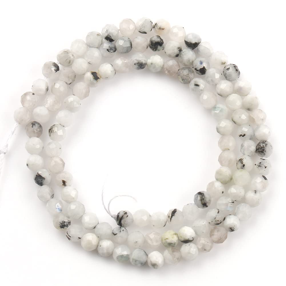 Song Xi 180pcs 2mm Natural Blackpoint Moonstone Gemstone Beads Faceted Round Loose Stone Beads for Jewelry Making