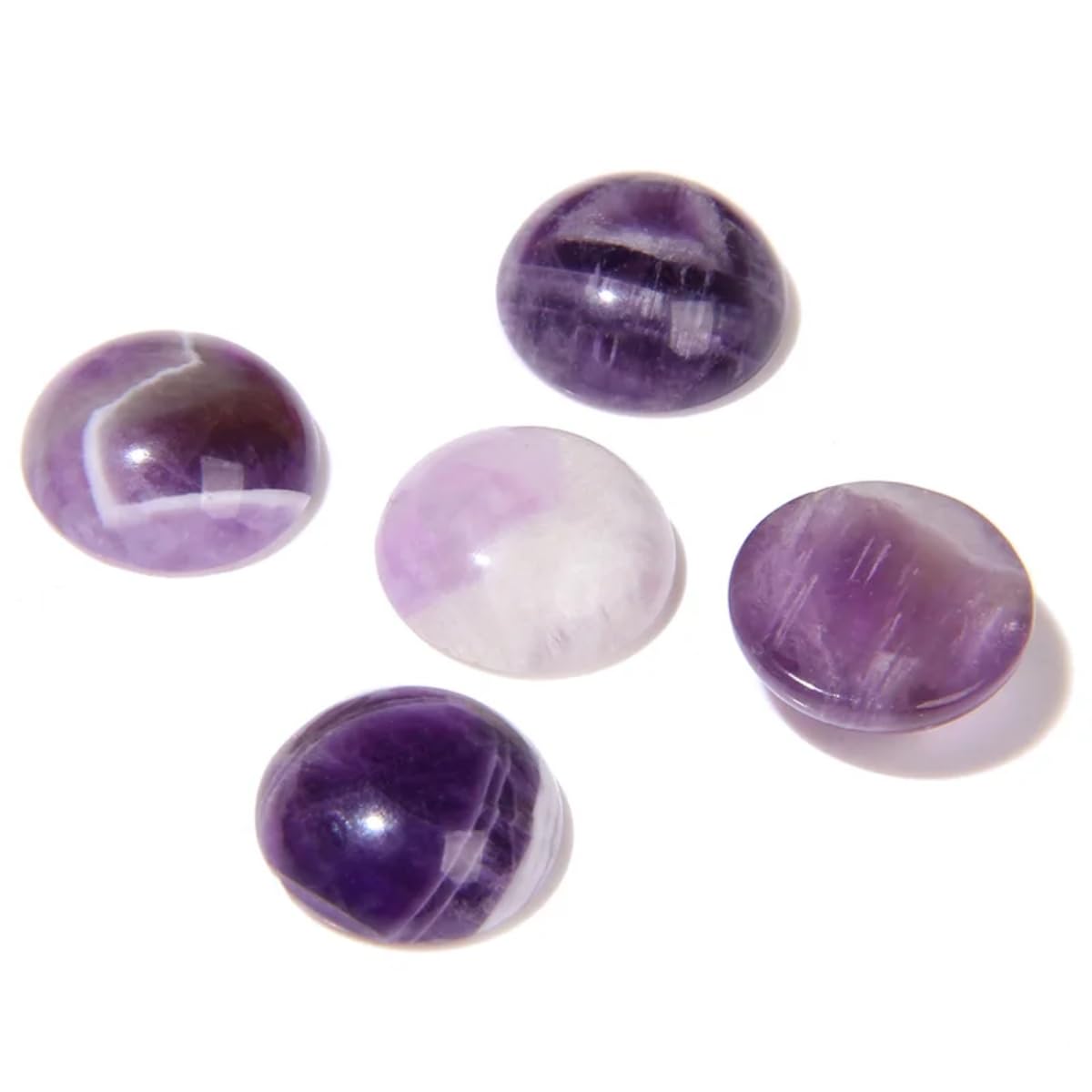 20pcs 14mm Natural Stone No Hole Amethyst Semicircle Smooth Cabochons Beads Healing Chakra Crystal Stone Bead for Jewelry Making Rings Earrings Necklace Bracelet DIY Crafts