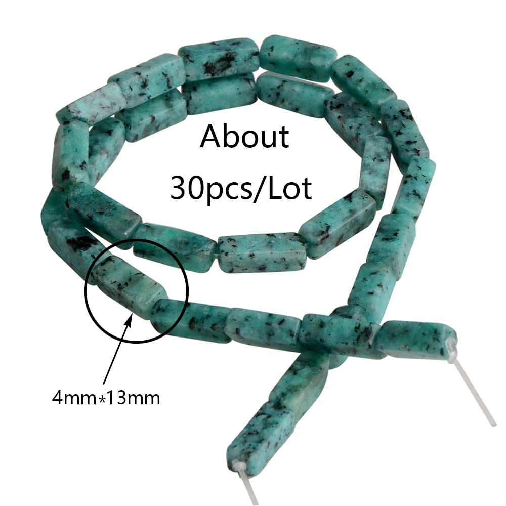 4x13mm Natural Stone Picture Jaspers Rectangular Column Tube Cylinder Spacer Loose Beads Gemstone for DIY Bracelets Necklace Jewelry Making Strand 15 Inch (28-30pcs)