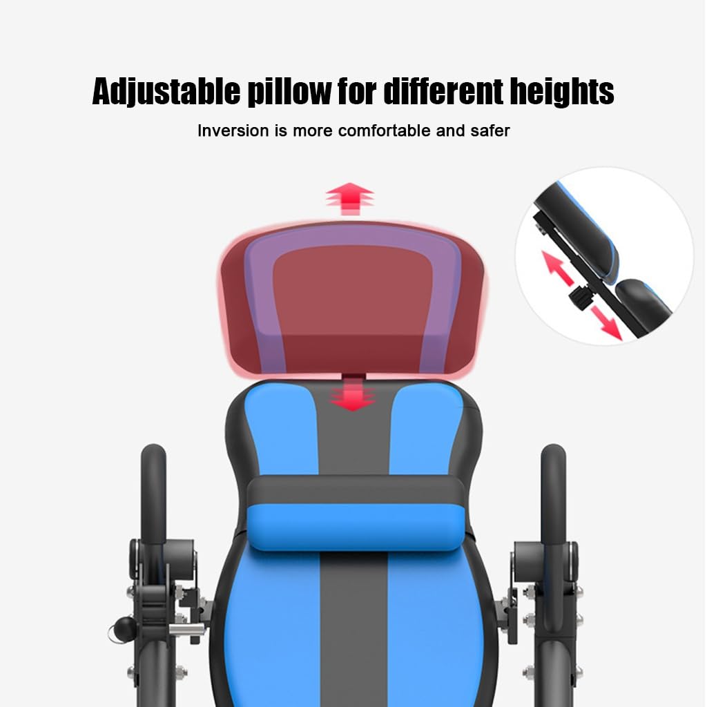 Folding heavy-duty inversion table with a capacity of 330 lbs, with removable shoulder rest and lumbar support