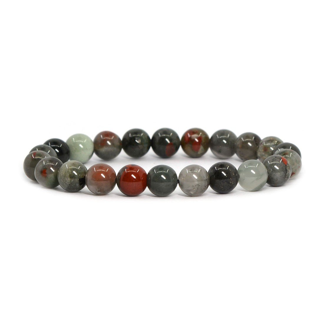 Justinstones Natural African Bloodstone Gemstone 8mm Round Beads Stretch Bracelet 7 Inch Unisex
