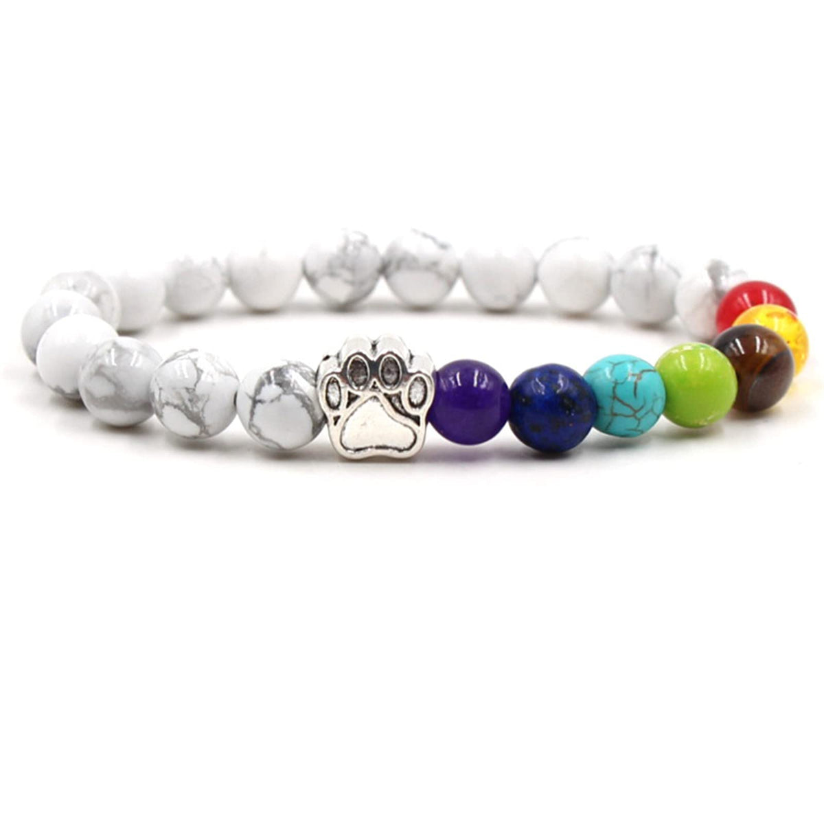 Caiyao 2Pcs 7 Chakra Lava Rock Dog Paw Beaded Bracelet Set for Women Men Natural Stone Tiger Eye Essential Oil Diffuser Stretchy Bracelet Yoga Meditation Jewelry Gift-A black white