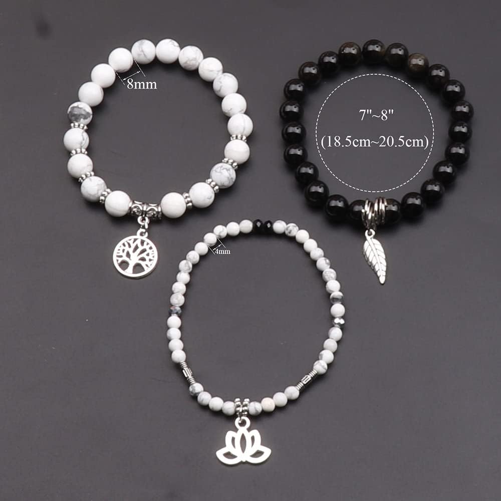 UEUC Tree of Life Yoga Healing Stone Bracelets,Multilayer Lotus Chakra Stone Reiki Bracelet Sets,Anxiety Crystal Natural Stone,for Women Stress Relief(#175)