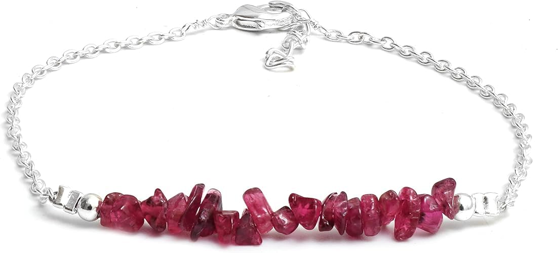 Gempires Natural Gemstone Chip Bar Bracelet for Women, Crystal Healing Bracelet, Multiple Gemstone Options, Adjustable Yellow Gold Plated Chain (7” + 1” Extender), Dainty Stackable Jewelry Gift for Her (Pink Tourmalin)