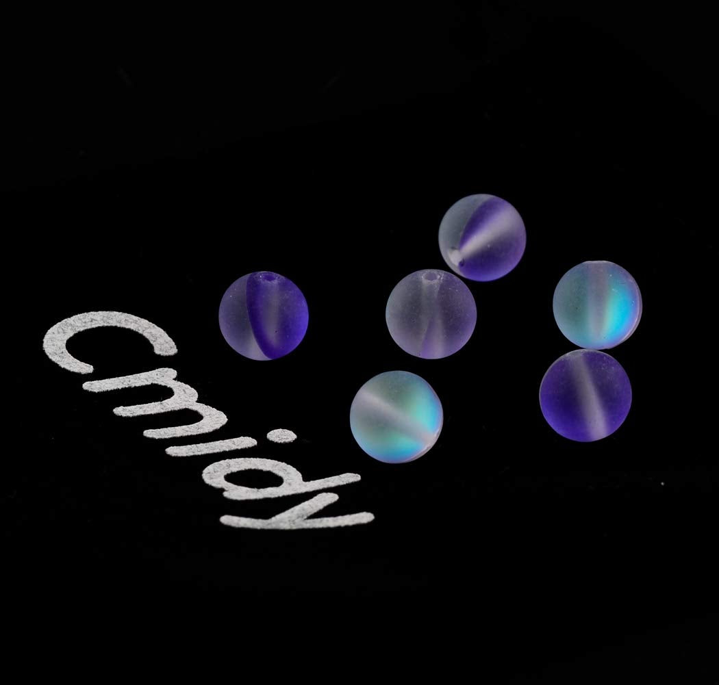 Matte Aurora Crystal Glass Beads Purple 100pcs 8mm Flash Glitter Shining Mermaid Round Loose Aura Bead Frosted Moonstone for Jewelry Making (Purple, 8mm)