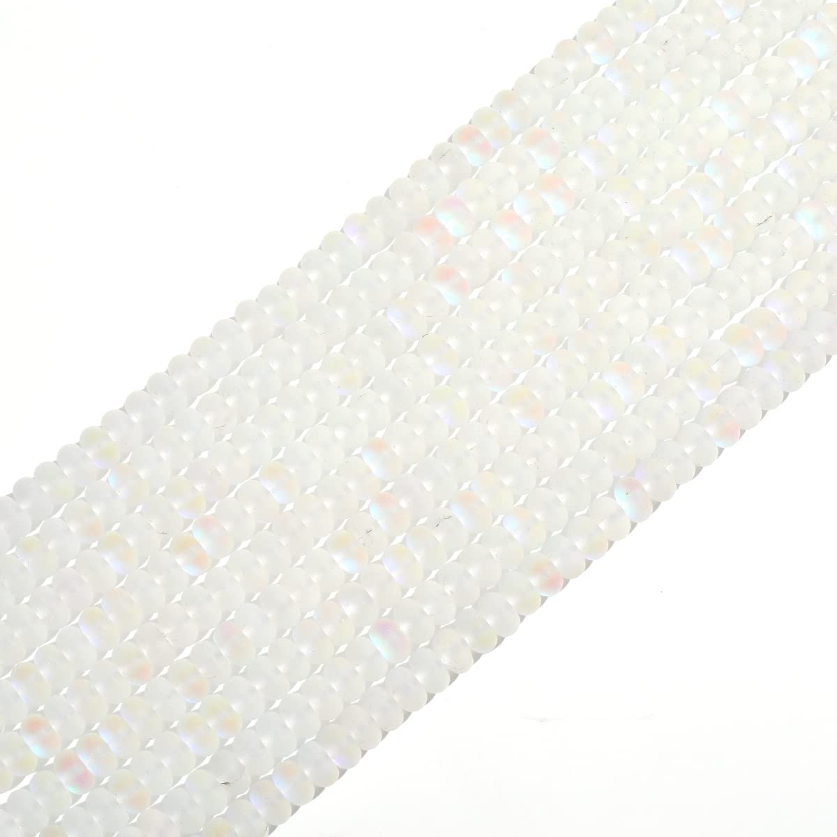 5x8mm White Matte Aurora Crystal Glass Beads Loose Rondelle Disc Beads Frosted Moonstone for Jewelry Making