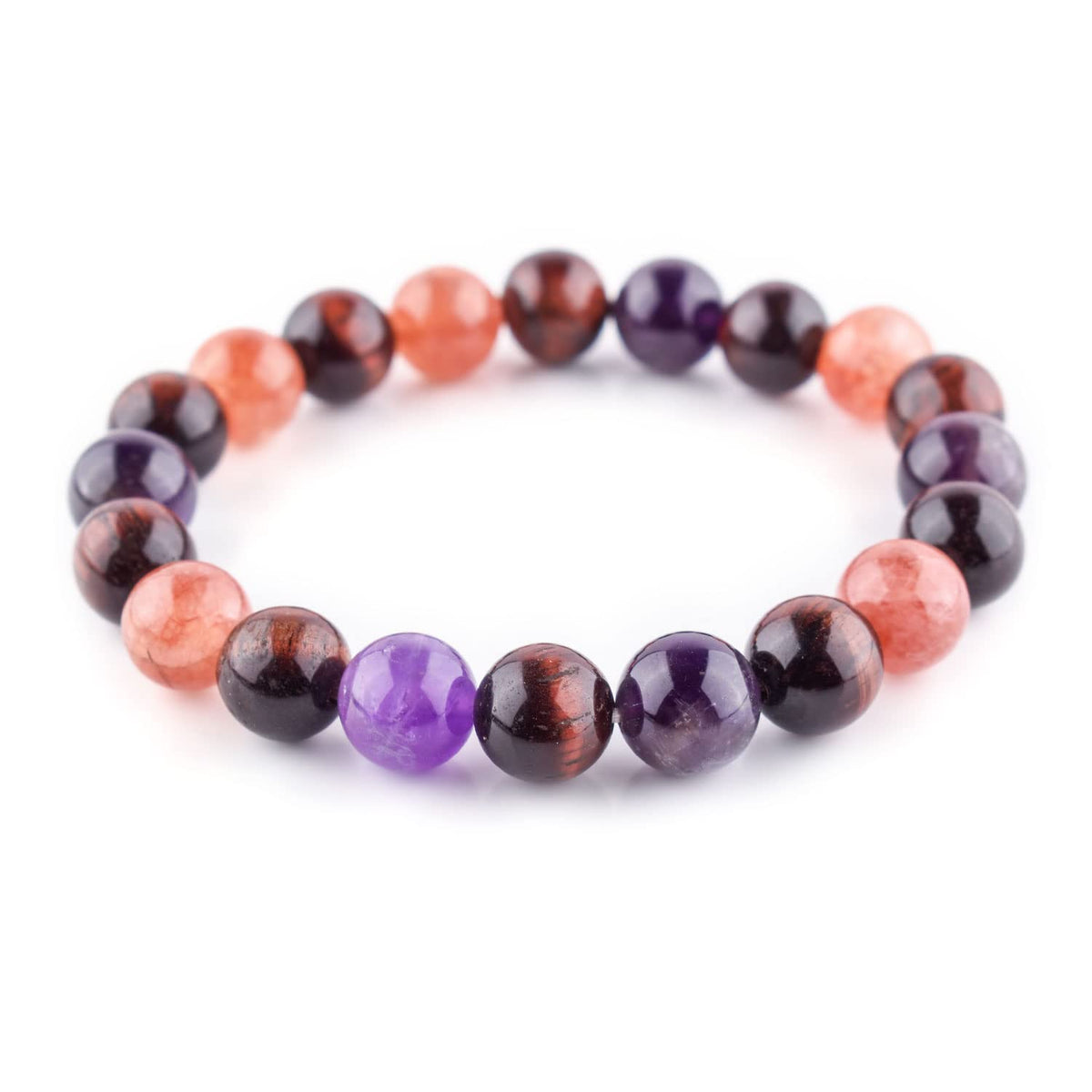 InfinityGemsArt Triple Stone Ultimate Bracelet Unisex Stretchable Natural Gemstone Beads Men-Women Jewelry, Birthstone Healing Chakra, Yoga Balancing Reiki (Sunstone+Amethyst+Tiger Eye)