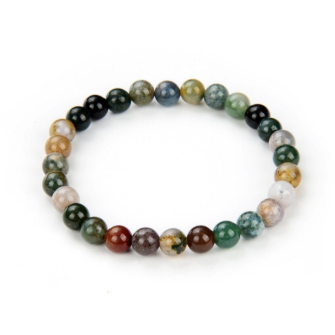 Adabele Real Natural Indian Agate Gemstone Beaded Bracelet 7 Inch Stretch Chakra Healing Crystal Stone Jewelry Women Mom Gift GB6-A31