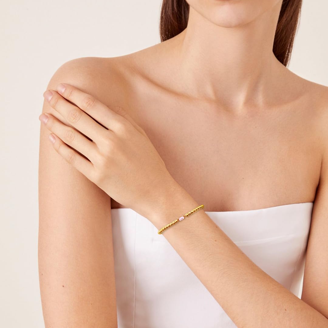Free bird Pink Bracelets for Women 14K Gold Plated Birthstone Stacking Bracelets for Women Handmade Stretch Pink October Birthstone Bracelet Jewelry for Birthday Gift