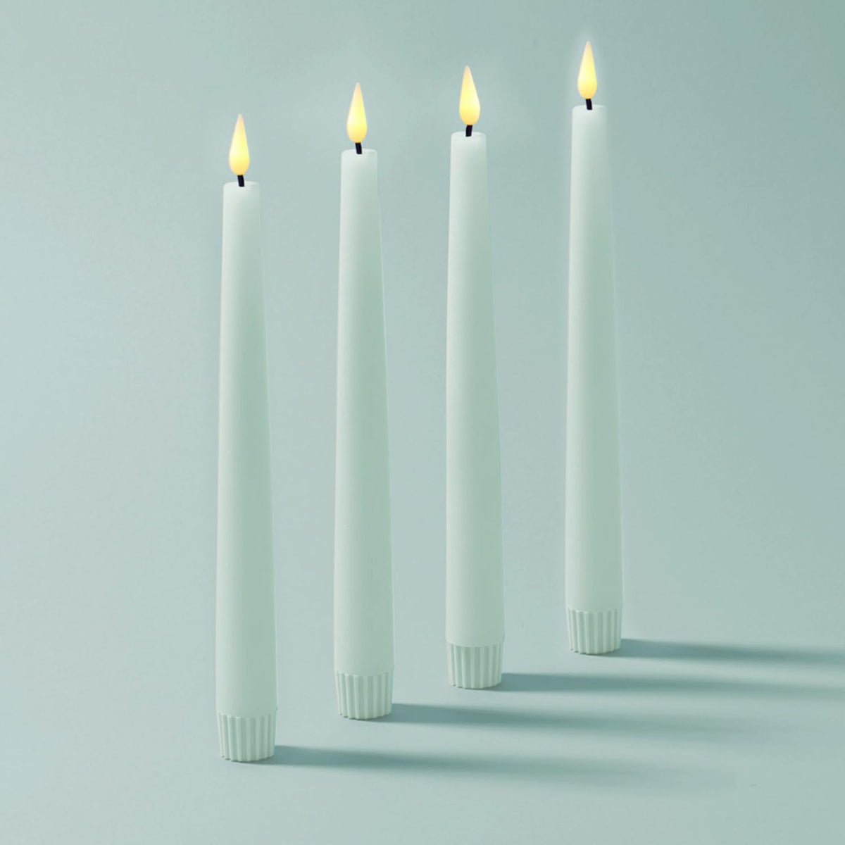 LampLust Flameless Taper Candles with Remote, 9 Inch, 4 Pack Pastel Blue Candlesticks, LED Flickering Flameless Candles for Baby Shower Gender Reveal Decoration, Summer Home Decor, Table Centerpiece