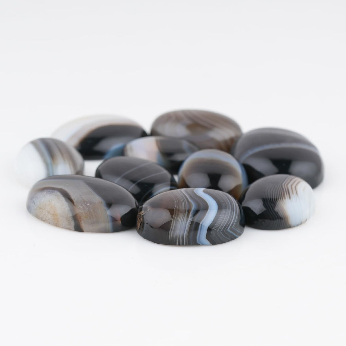 GemSymphony 100 Carat Natural Banded Agate Gemstone Cabochon Lot Mixed Shapes – 8 pcs Hand Polished Crystal Stones for Jewelry Making Supply, Healing, Reiki, Craft Supplies, Unique Cab Set for Wire Wrapping & Collectors (10-20 mm)