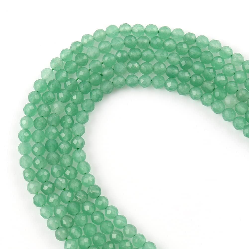 Song Xi 180pcs 2mm Natural Green Aventurine Gemstone Beads Faceted Round Loose Stone Beads for Jewelry Making (1 Strand)