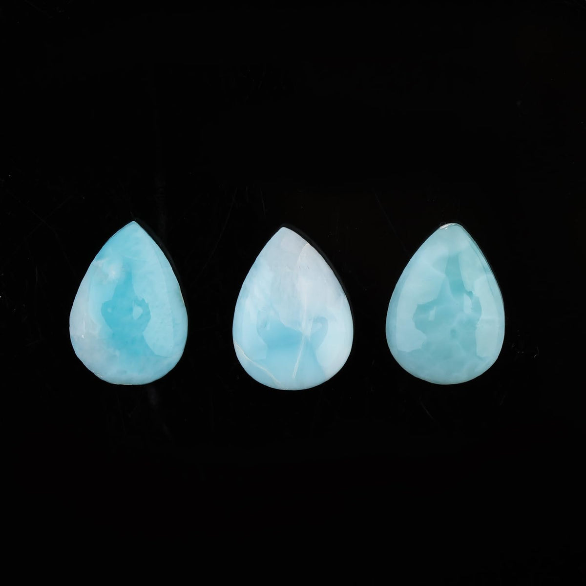 ColouredRocks (3 pcs. A++ LARIMAR PECTOLITE, Pear Shape, Natural Cabochon Crystals, Loose Gemstone, Wholesale Polished Supply, Jewelry Making, DIY Craft, Gem Collection (13x9 mm approx.)