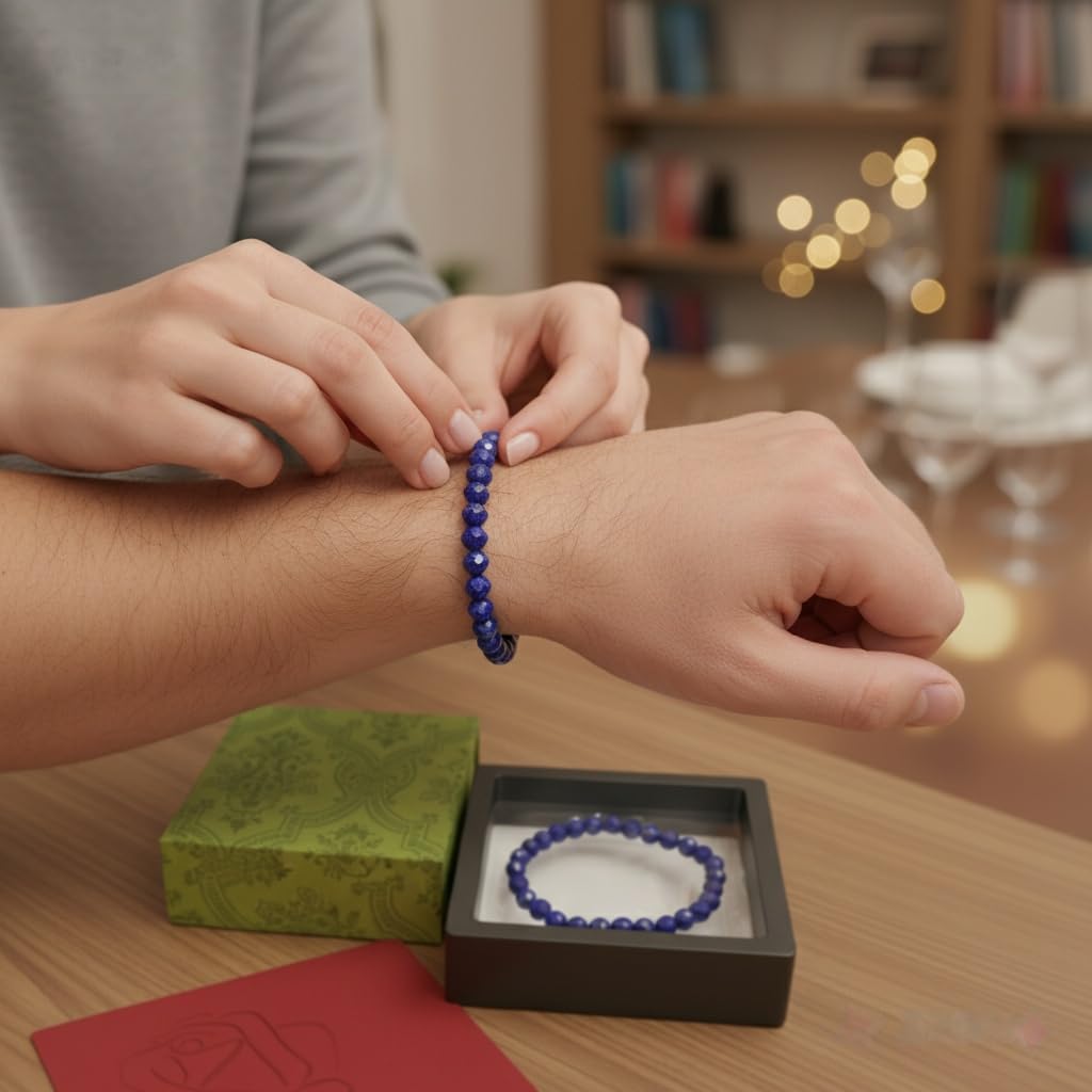 Lapis Lazuli Healing Bracelet – Real Crystal Beads for Stress Relief, Meditation & Chakra Balance – Natural Gemstone Jewelry Gift for Women & Men, Adjustable with Gift Box (Faceted Round)