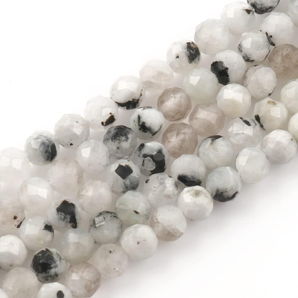 Song Xi 180pcs 2mm Natural Blackpoint Moonstone Gemstone Beads Faceted Round Loose Stone Beads for Jewelry Making