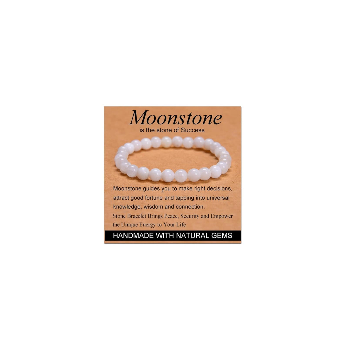 CHELYQST Moon_stone Bracelet - Stone of Success,Stretch Natural Stone Crystal Beads Jewelry Gifts for Women Men Unisex Adult,6mm