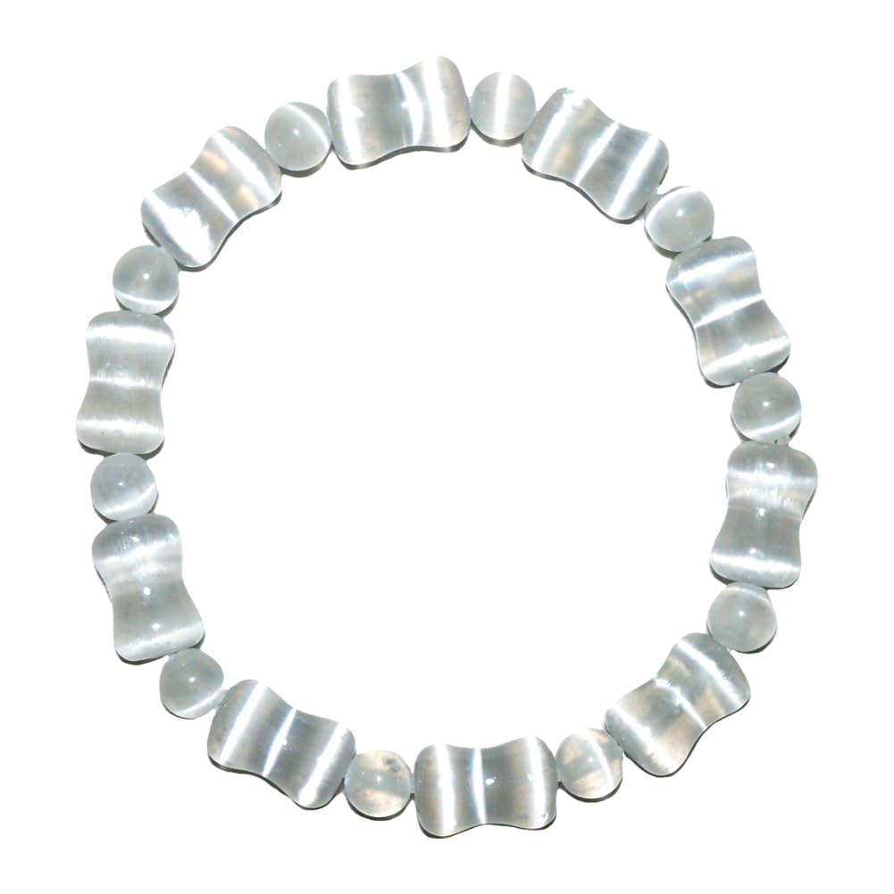 TaHLga 8mm Selenite Bracelet White Bamboo-Shaped | Natural Stone Beads with Traditional Bamboo Node Design | Handmade Meditation Healing Crystal Jewelry | Beading Tool Kit - Adjust to 6.5-7.5 inches