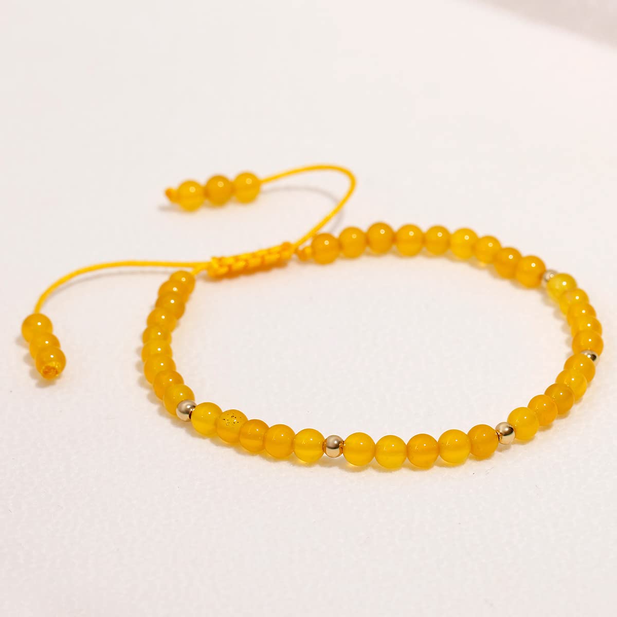 Jewever Gemstone Bracelet for Women Crystals and Healing Stones Beaded Stone Chakra Bracelets Healing Energy Crystal Jewelry Gifts Adjustable 4mm (Yellow agate)