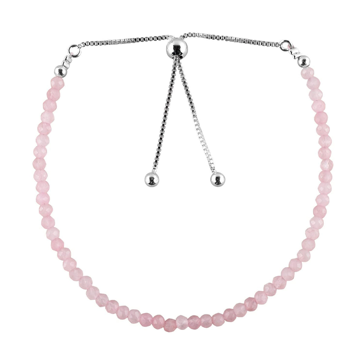 ZEMBIENCE Natural Rose Quartz Gemstones Bolo Bracelet, Micro-Faceted Beads Stones, Chakra Healing Crystals, Silver Plated, Adjustable Slider, Birthstones, Handmade, Women Jewelry, Valentine Gifts, 10"