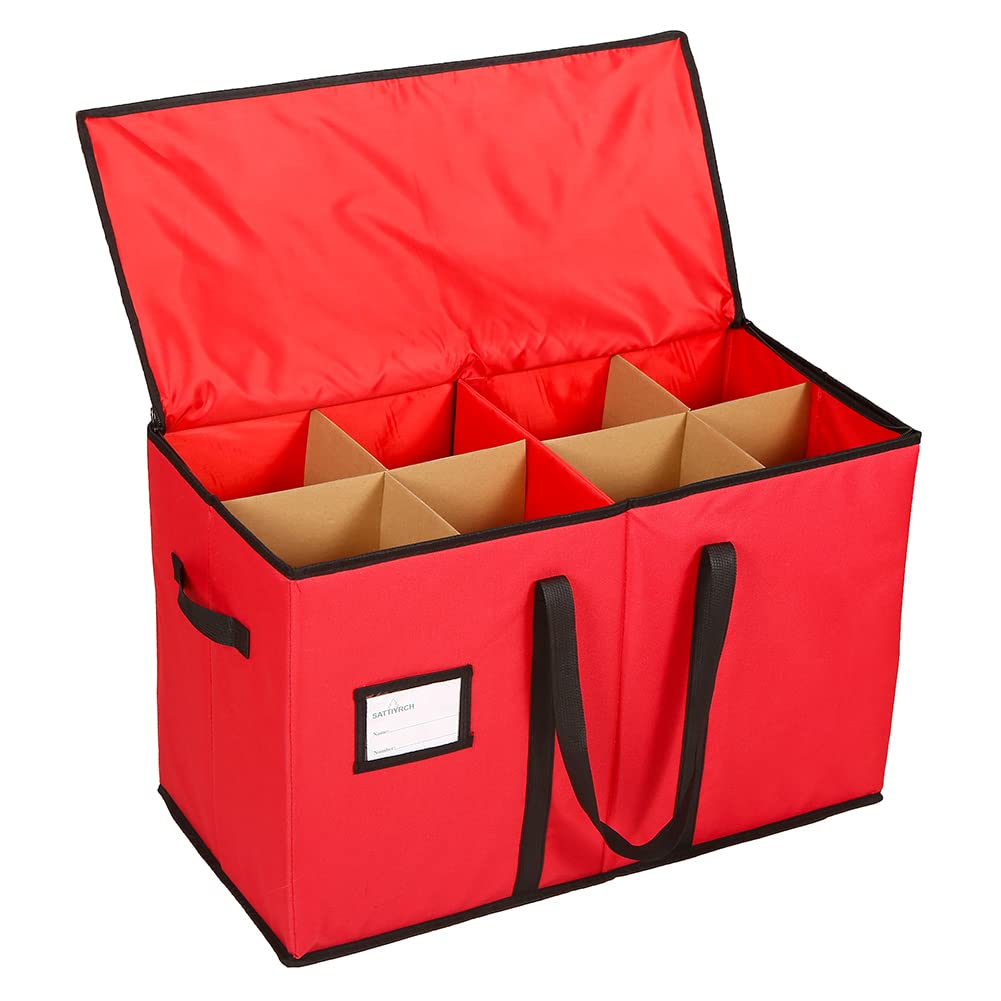 Sattiyrch Christmas Figurine Storage Box & Nutcracker Storage Container, 600D Canvas,Keeps 8 Holiday Figurines,15 Inches,Adjustable Area & Pockets for Decorations