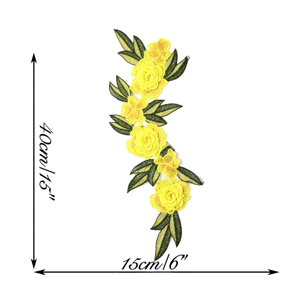 6 Pieces 15 Inch Long Flower Patches Large Sew Embroidered Lace Applique Sewing Craft Kit for Trimming Jeans Dress Clothes Bags Embellishment Decor (Multi)