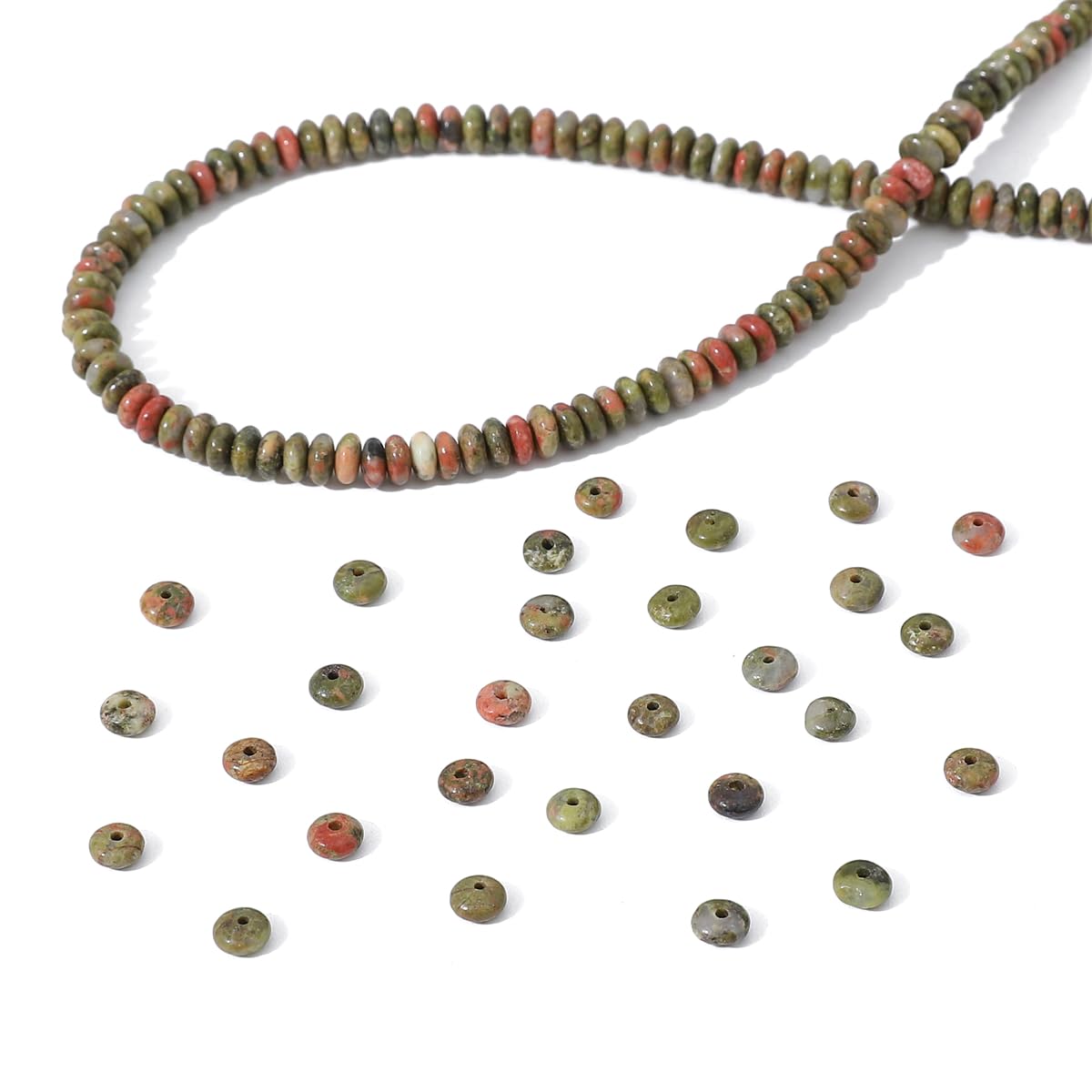 BEADIA Natural Unakite Disk Stone Beads 4x2mm 160pcs Rondelle Loose Semi Gemstone Beads for Jewelry Making Design