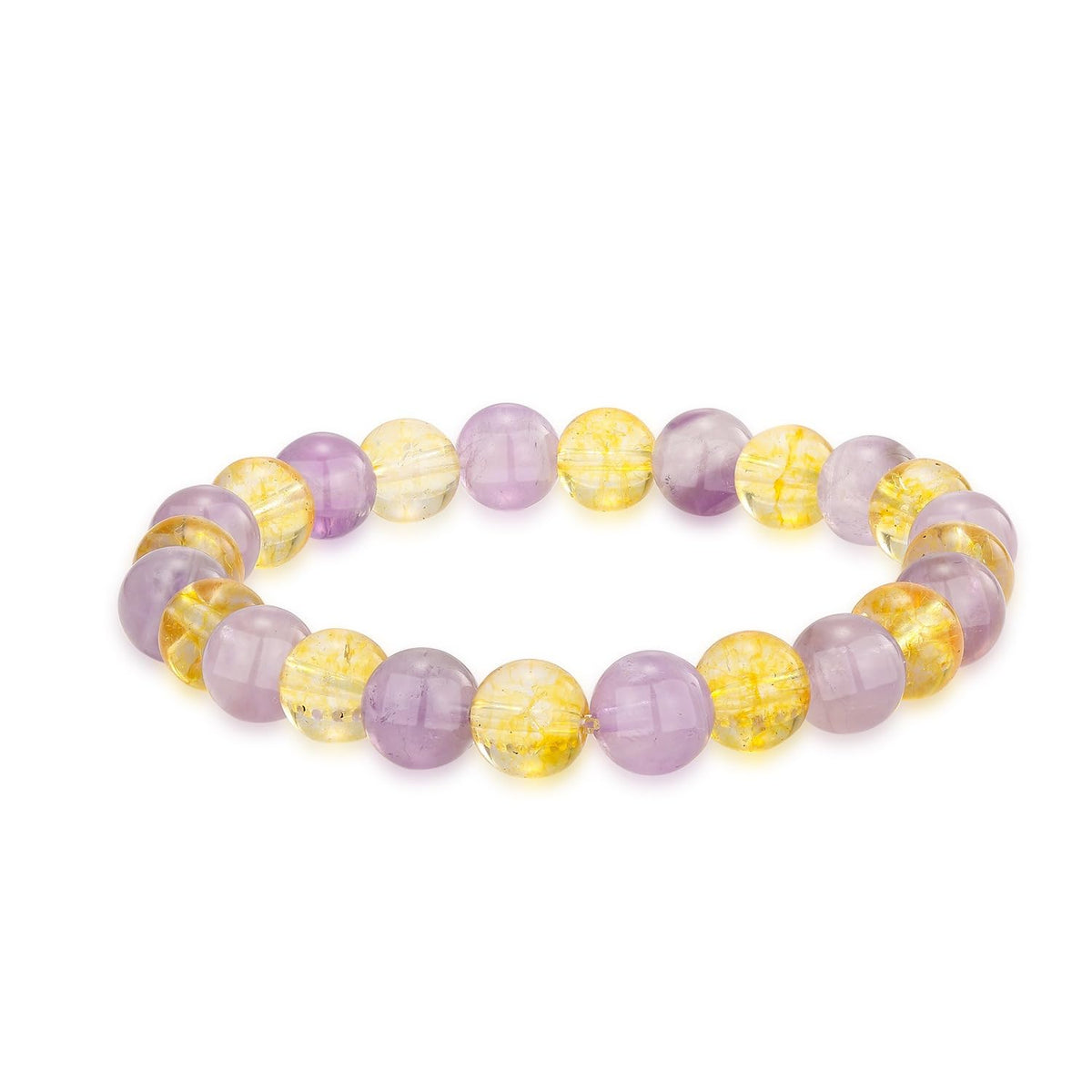 Crystal Vibe Citrine and Amethyst Crystal Bracelet for Birthday - 8mm Beaded Bracelet for Spirituality and Success - Healing Chakra Gifts for Women - Elastic Adjustable Size