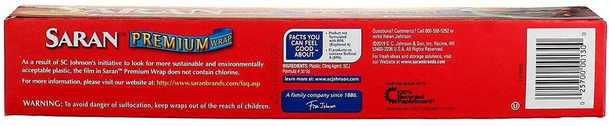 Saran Premium Plastic Wrap, 100 Sq Ft (Pack of 3)