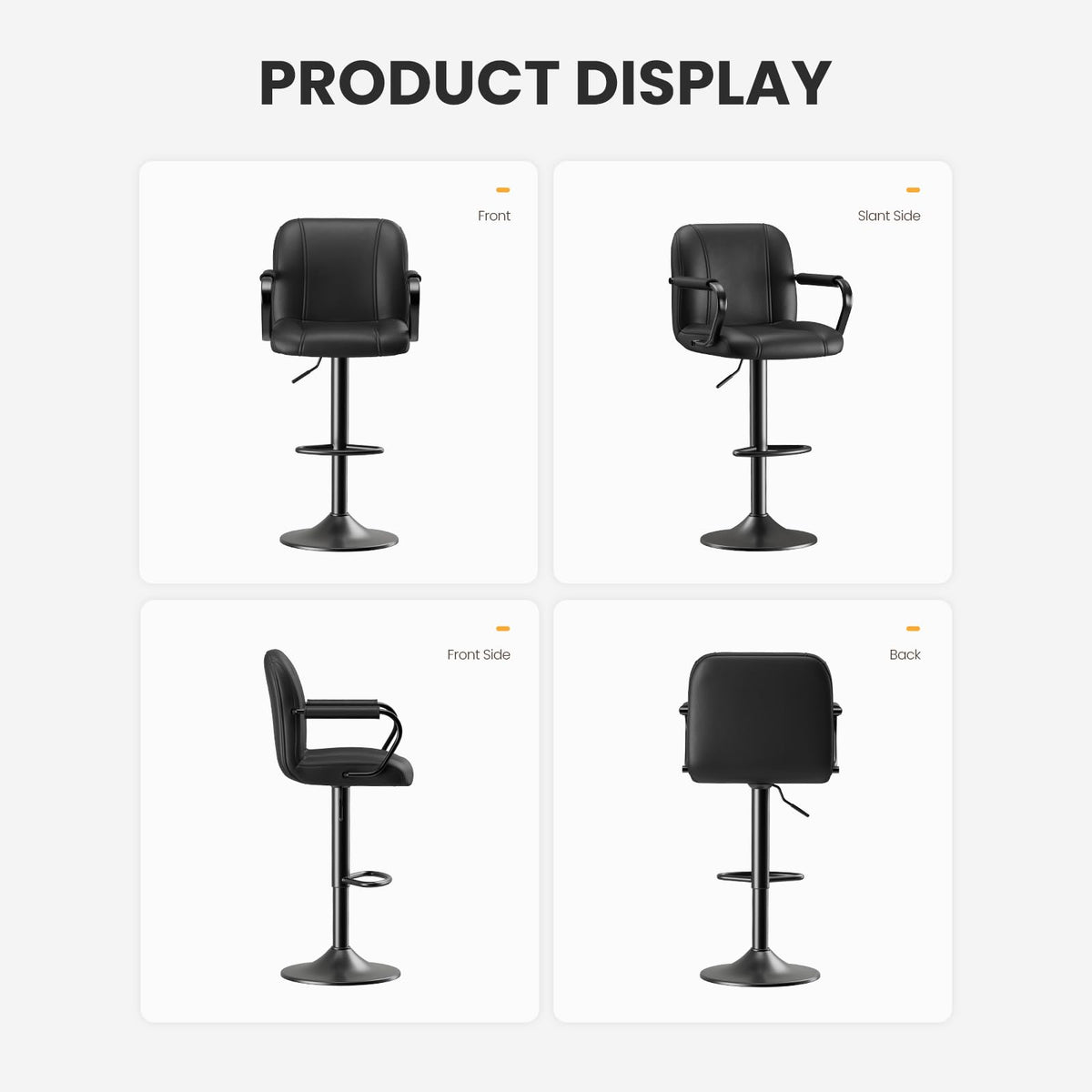MALOL Set of 4 Kitchen Bar Stools with Armrest and Back - Sillas para Barra de Cocina, Adjustable Barstools for Island Counter, Bar Chairs, Bancos para Barra de Cocina, Black Finish