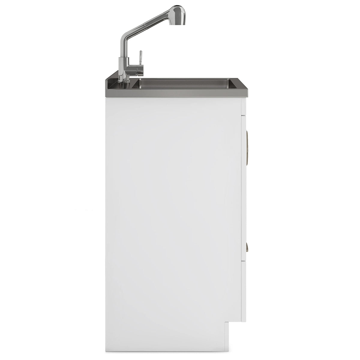 SIMPLIHOME Cardinal All-in-One 28 inch Wide Utility Sink and Laundry Cabinet in Pure White Finish, Transitional Stainless Steel Sink Cabinet for Laundry Rooms with Pull-Out Brushed Nickel Faucet
