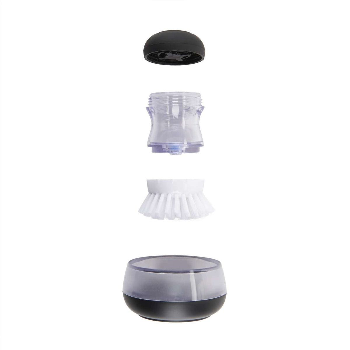 OXO Good Grips 2 Pack Palm Brush Storage Set with Soap Dispensing, Nylon Bristles, Black, Holder