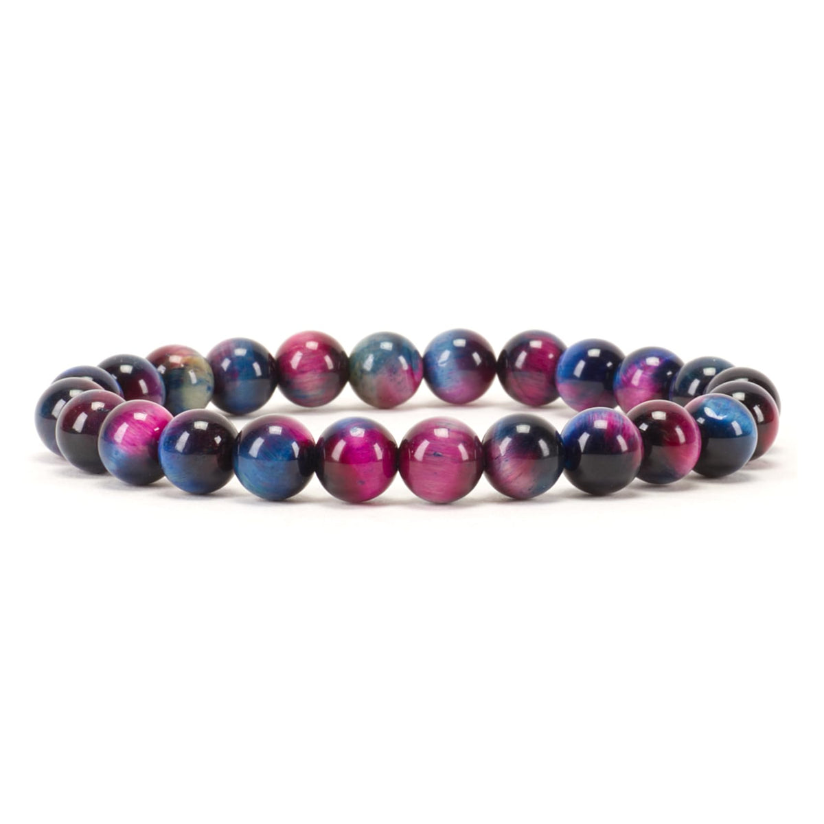 Cherry Tree Collection Pink and Blue Tiger's Eye Beaded Bracelet – Genuine 8mm Gemstone Stretch Bracelet for Men & Women – Handmade Crystal Bracelet - (Pink and Blue Tiger's Eye - S)