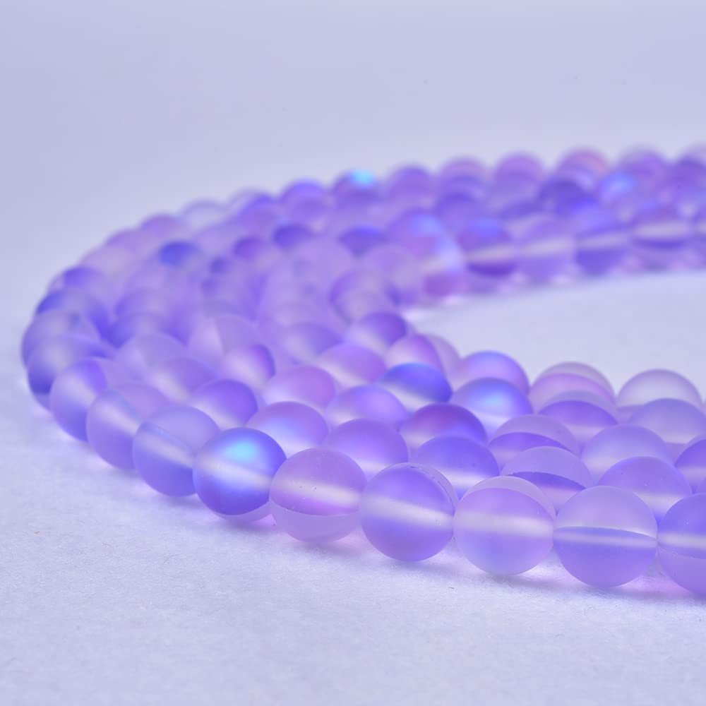 Asingeloo 60PCS 6mm Natural Violet Purple Mystic Aura Quartz Gemstone Frosted Matte Titanium Round Loose Spacer Beads 15 inch Full Strand Crystal Healing Power Quartz