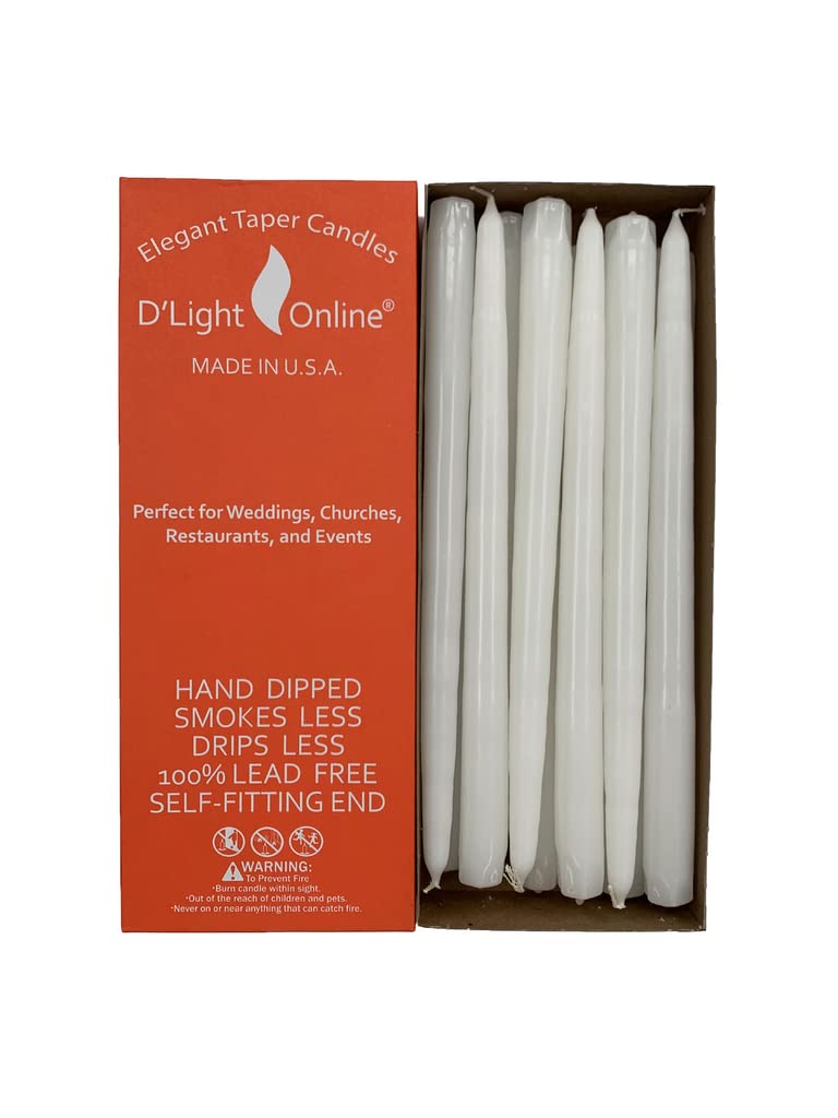 12 Inch Taper Candles, Premium Quality Candles Hand-Dipped Tapered Candles, Dripless, Smokeless and Unwrapped Bulk Pack for Events - Set of 12 (12 Inches, White)
