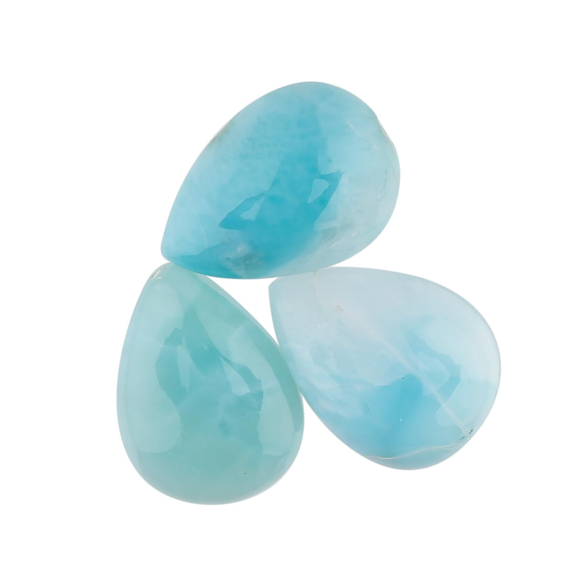 ColouredRocks (3 pcs. A++ LARIMAR PECTOLITE, Pear Shape, Natural Cabochon Crystals, Loose Gemstone, Wholesale Polished Supply, Jewelry Making, DIY Craft, Gem Collection (13x9 mm approx.)