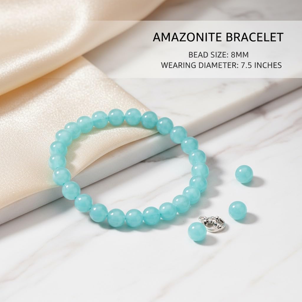 The Vida Handmade AAA+ Quality Crystal Stretch Elastic Bracelet - Nature Gemstone - Crystal of Amazonite 8mm - Jewelry Gift - Holiday Gift - For Women & Men