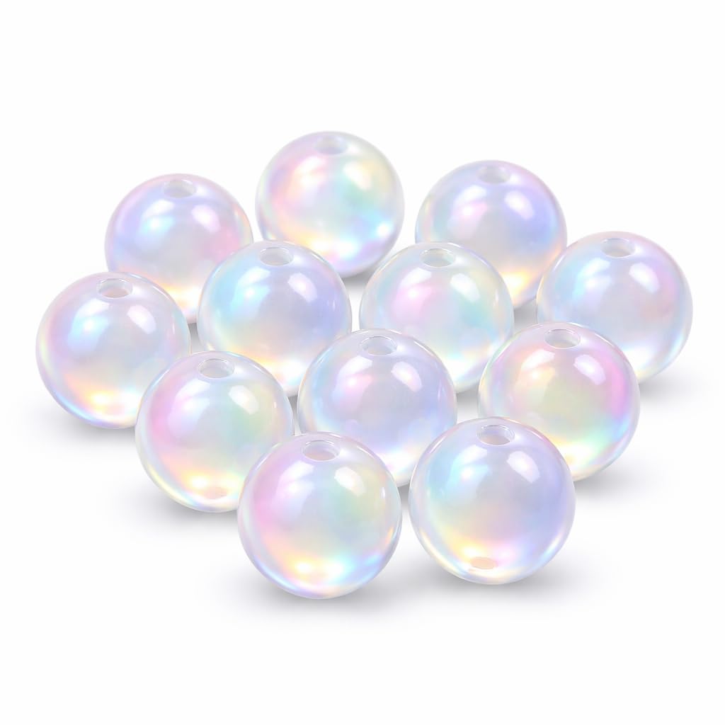 Perlin Moonstone Beads 8mm Round Synthetic Crystal Gemstone Beads Iridescent Aura Finish for Jewelry Making DIY Bracelet Necklace Craft Beads 15 Pieces