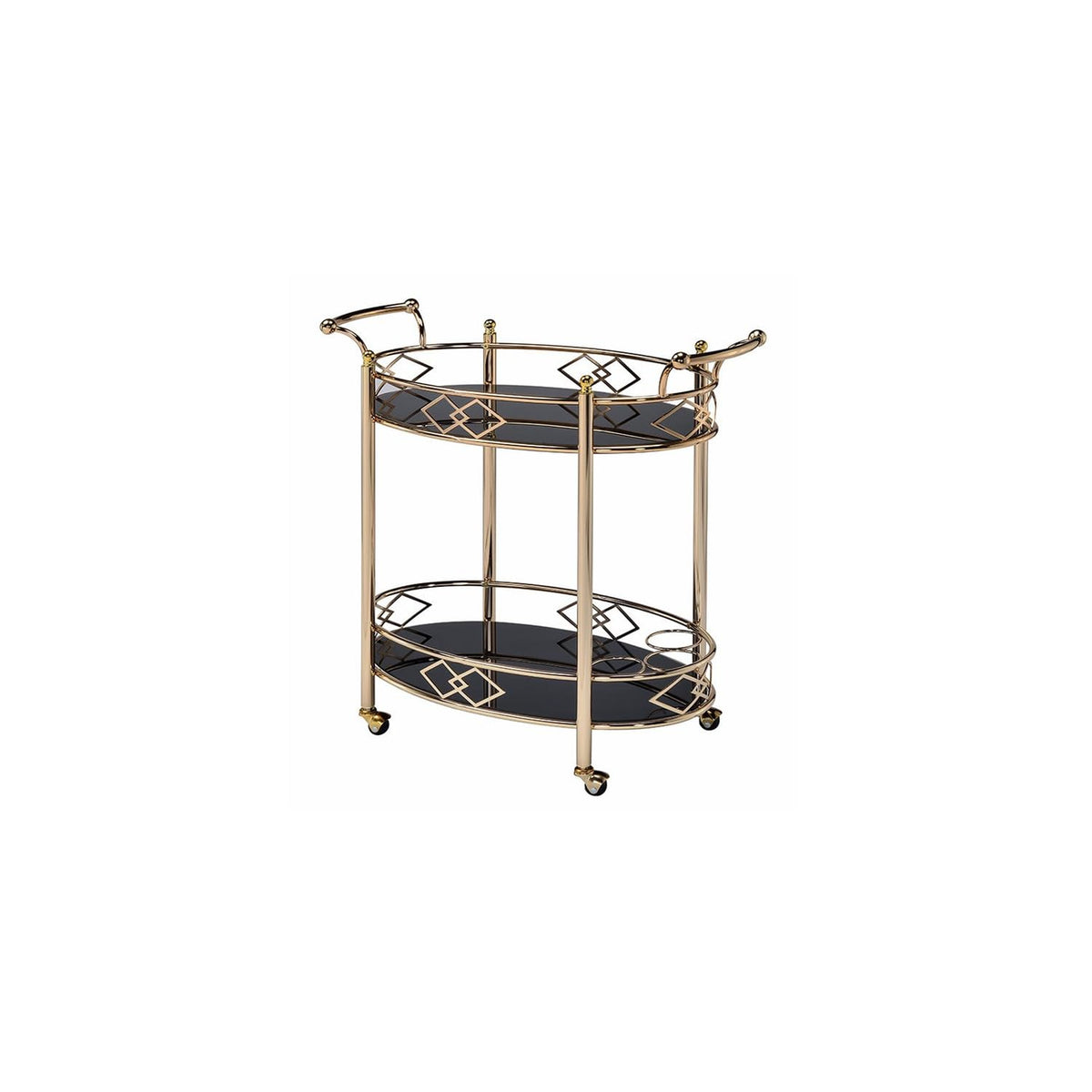 Maykoosh Global Glam Serving Cart Made with Sturdy Metal Construction in Gold Finish, Tempered Glass Top, Open Bottom Shelf.25 Lb.34.65 X 15.98 X 32.09, Gold/Black