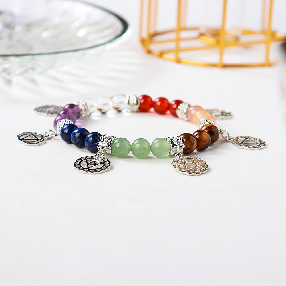 AITELEI 7 Chakra Healing Bracelets with Real Stones Gemstone Healing Chakra Bracelet Yoga Meditation Bracelets for Protection, Energy Healing