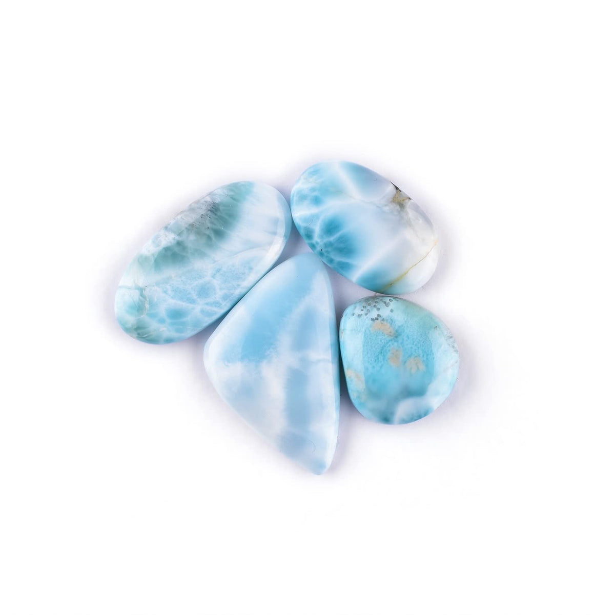 OdrillionGems Sky-Blue Larimar Stone Cabochon, Natural Gemstones, Jewelry Making, Wire Wrapping, Loose Wholesale Supply, DIY Craft, Pectolite Dolphin Stone Pack of 4