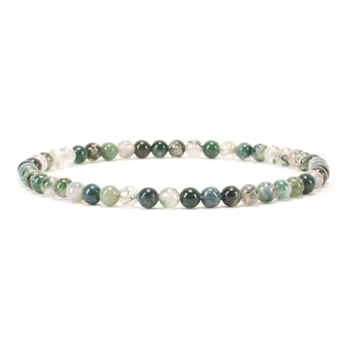 Cherry Tree Collection - Small, Medium, Large Sizes - Gemstone Beaded Bracelets For Women and Men - 4mm Round Beads (Moss Agate, Medium)