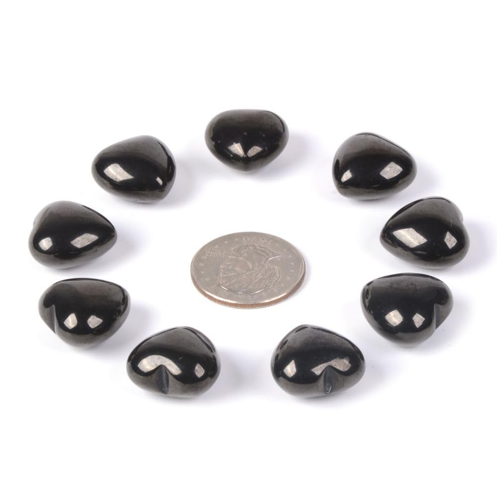 Justinstones Black Jet Lignite Natural Gemstone Healing Crystal 0.8" Mini Puffy Heart Pocket Stone Iron Gift Box (Pack of 10)