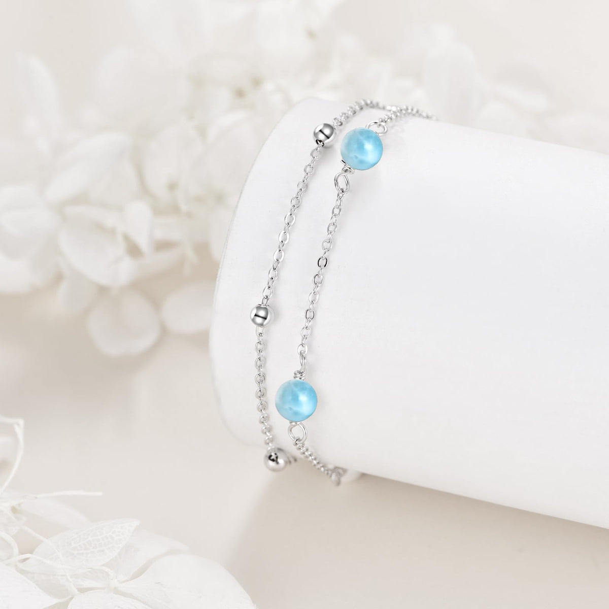 CRMAD Larimar Bracelet for Women Sterling Silver Beach Jewelry Gift for Women (larimar, bracelet 7+2'')