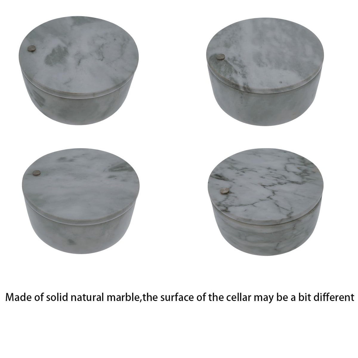 Kerixi Marble Salt Cellar and Storage Box with Two Compartments Salt Box with Swivel Lid for Storing Spice (Gray white)