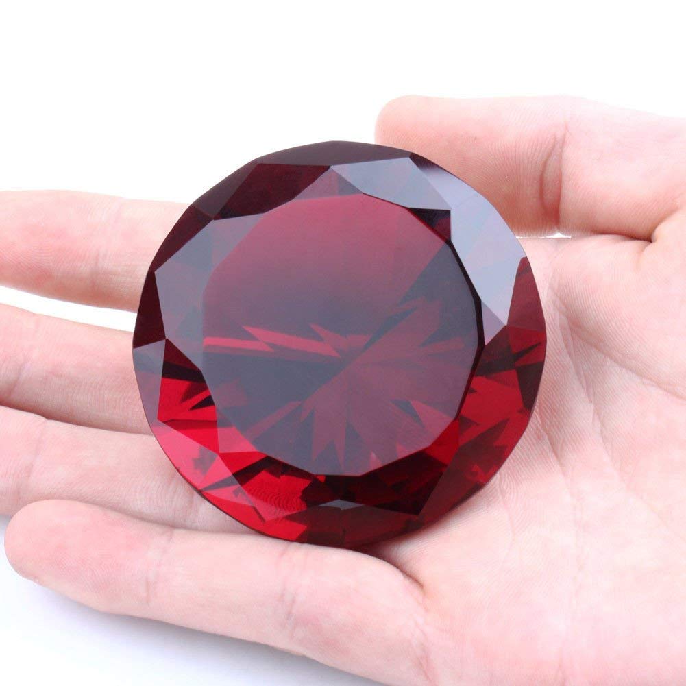 Red Crystal Glass Diamond Shaped Decoration, Big Ruby 60mm Jewel Paperweight (Please identify our brand Yarr Store)