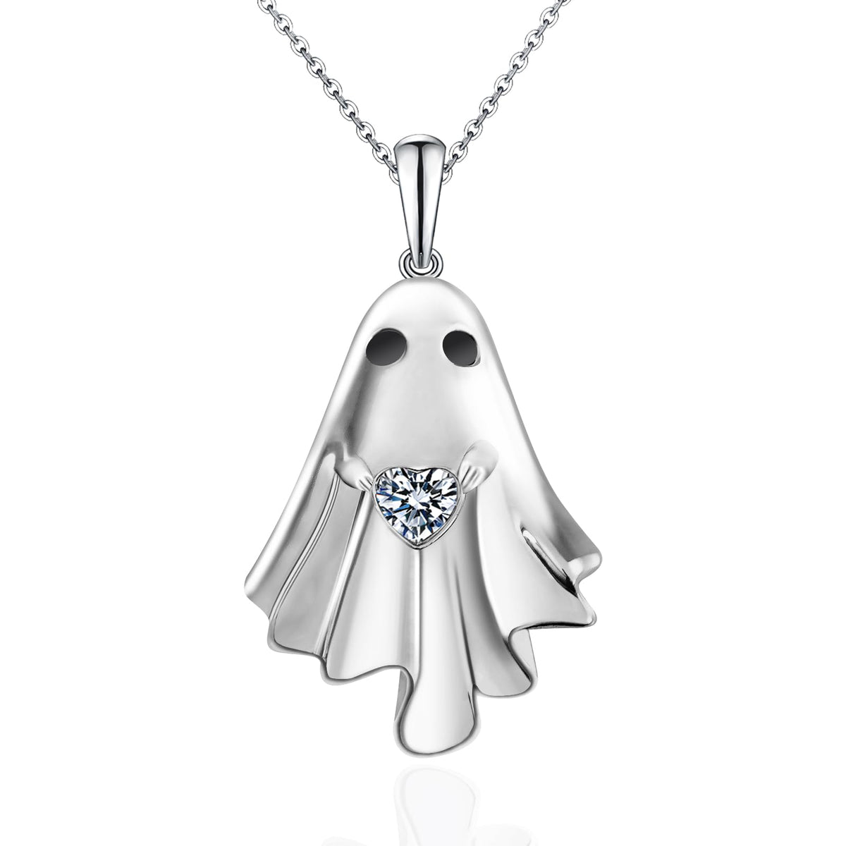 Halloween Ghost Necklace for Women S925 Sterling Silver Spooky Ghost Pendant With Heart Cz for Women Halloween Jewelry Gift