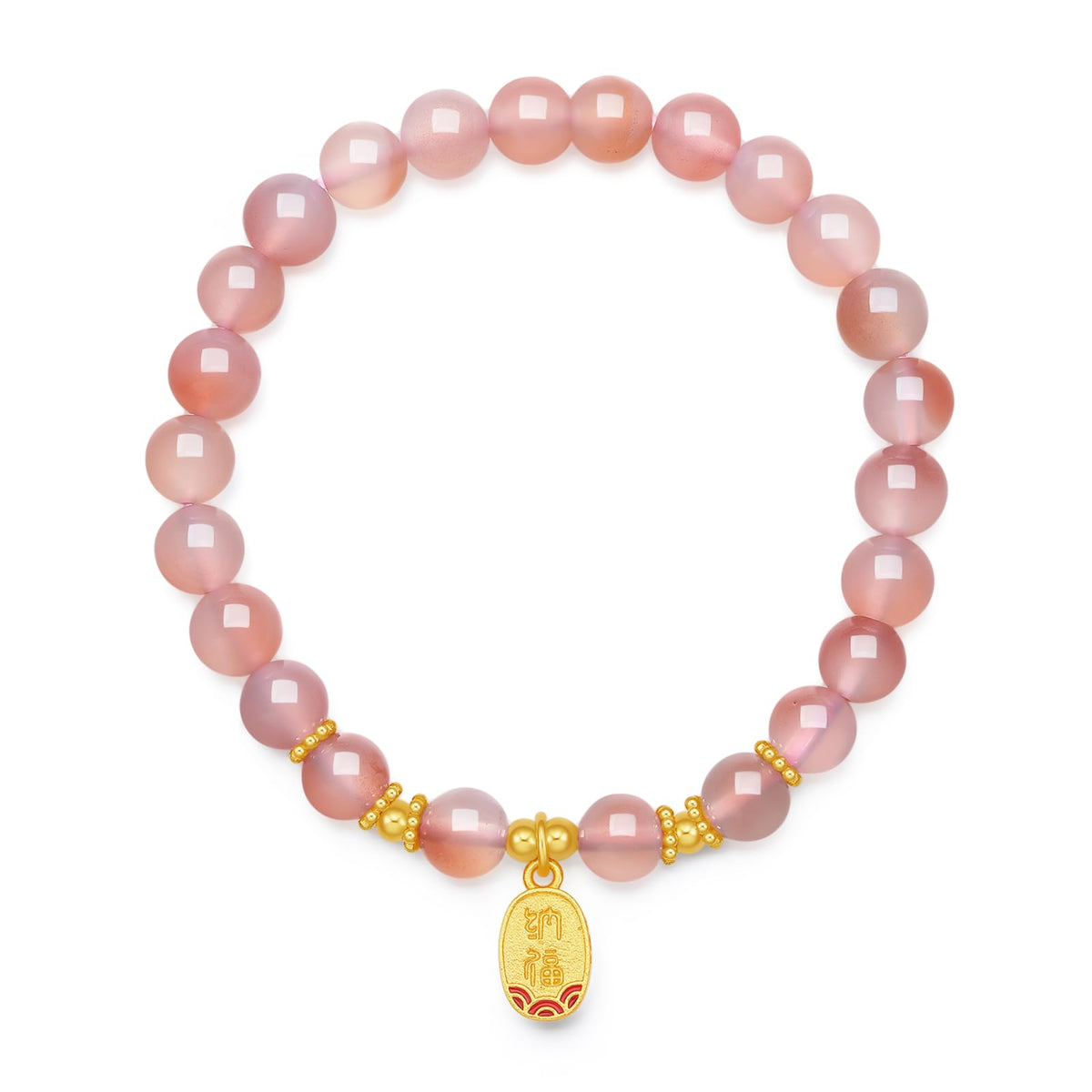 ZHOU LIU FU Sterling Silver Bracelet Silver Pink Agate Beaded Bracelets Fortune Pendant Stretch Bracelet Lucky Jewelry for Women Mom Daughter Birthday 6.7"/17CM J1914587
