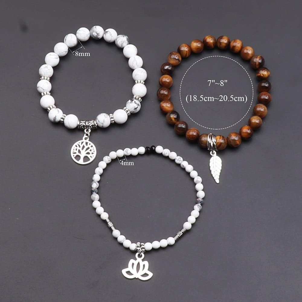 UEUC Tree of Life Yoga Healing Stone Bracelets,Multilayer Lotus Chakra Stone Reiki Bracelet Sets,Anxiety Crystal Natural Stone,for Women Stress Relief(#176)
